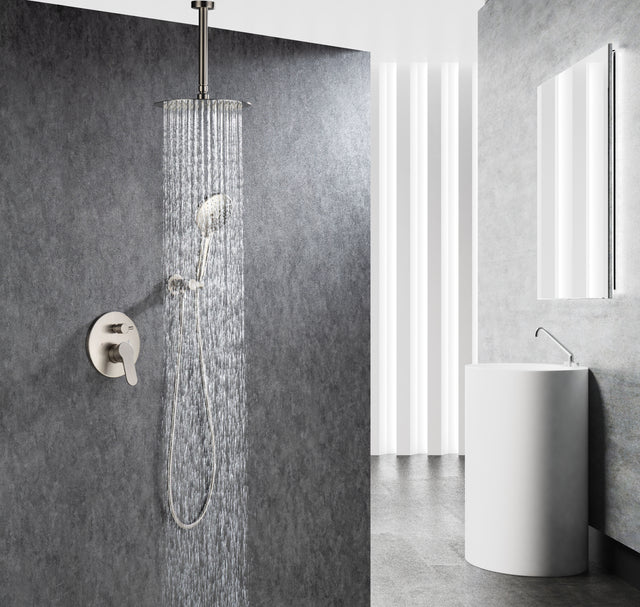 Black Shower System, Ceiling Rainfall Shower Faucet Sets Complete of High Pressure, Rain Shower Head with Handheld, Bathroom 10\\\'\\\' Shower Combo with Rough-in Valve Included