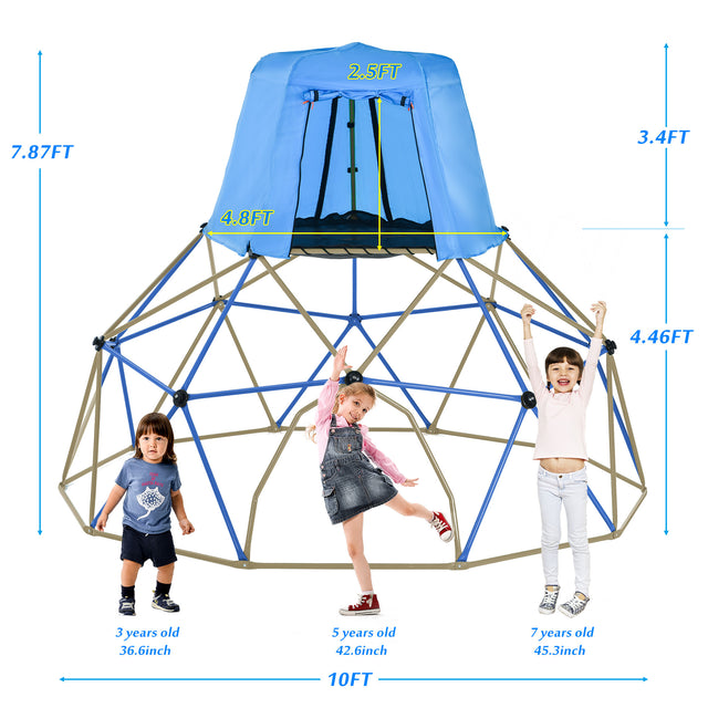 Kids Climbing Dome with Canopy and Playmat - 10 ft Jungle Gym Geometric Playground Dome Climber Play Center, Rust & UV Resistant Steel Supporting 1000 LBS