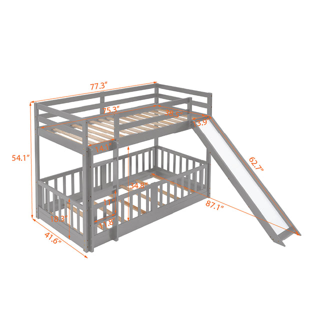 Twin Over Twin Bunk Bed with Slide and Ladder, Gray(Old SKU:LP000009AAE)
