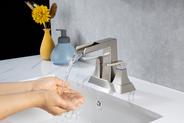 2-Handle Lavatory Faucet Brushed Nickel Bathroom Sink Faucet with Metal Pop-up Drain and Faucet Supply Lines
