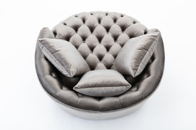 Coolmore Modern Akili swivel accent chair barrel chair for hotel living room / Modern leisure chair Silver Grey