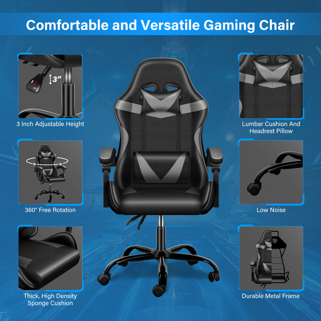 YSSOA Racing Video Backrest and Seat Height Recliner Gaming Office High Back Computer Ergonomic Adjustable Swivel Chair, Without footrest, Black/Grey