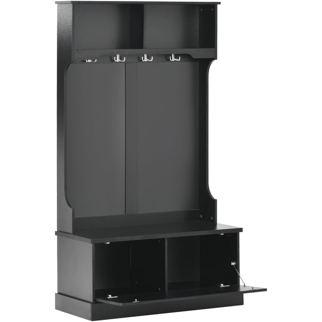 ON-TREND Hall Tree with 4 Hooks, Coat Hanger, Entryway Bench, Storage Bench, 3-in-1 Design, for Livingroom, Hallway (BLACK)