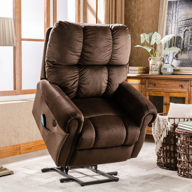 Electric lift recliner with heat therapy and massage, suitable for the elderly, heavy recliner, with modern padded arms and back, chocolate color