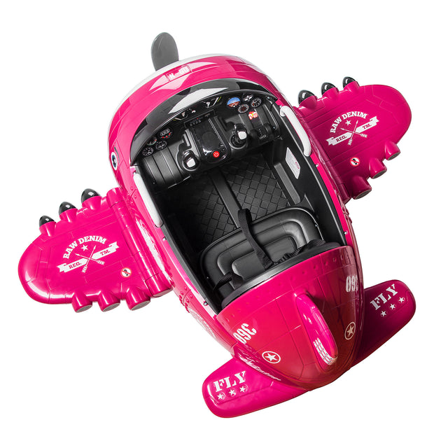 12V Electric Kids Ride on Toy Plane with USB, FM, Wind-Driven Propeller, 360-Degree Rotating by 2 Joysticks, Remote Control for Kids 3 to 6, Rose Red