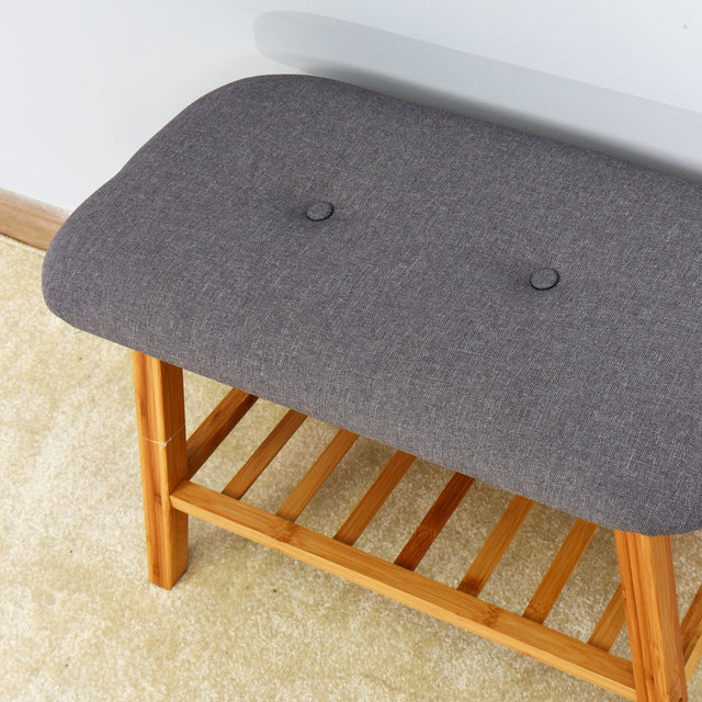 Entryway Shoe Rack Living Room Bamboo Storage Bench 23.6 x 12 x 17.3 inch