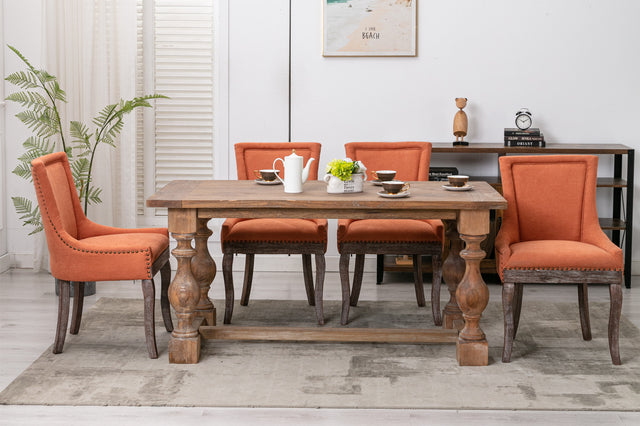 A&A Furniture,Ultra Side Dining Chair,Thickened fabric chairs with neutrally toned solid wood legs, Bronze nail head,Set of 2,Orange