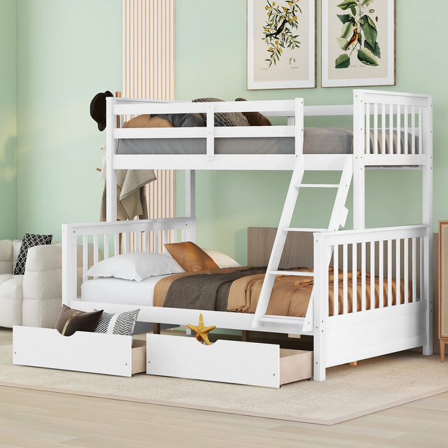 Twin-Over-Full Bunk Bed with Ladders and Two Storage Drawers (White) ( old sku:LT000165AAK)