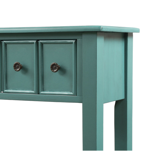 TREXM Rustic Entryway Console Table, 60" Long Sofa Table with two Different Size Drawers and Bottom Shelf for Storage (Blue)