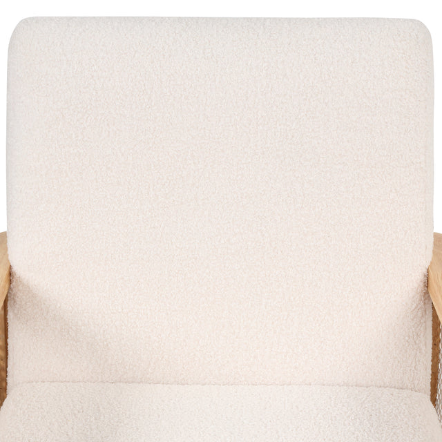 【EAT 3.10】Mid-Century Armchair Rattan Mesh Upholstered Accent Chair,Teddy Short Plush Particle Velvet Armchair for Living Room,Bedroom, Office, Studio,White