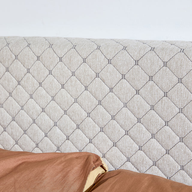 Queen Bed Frame/Velvet Upholstered Bed Frame with Diamond grid Channel Tufted Headboard/Strong Wooden Slats/Platform Bed Frame/Mattress Foundation/Box Spring Optional/Easy Assembly/Beige