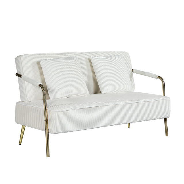 56" Width Modern Upholstered Pleated Velvet Loveseat Comfy 2 Seater Small Sofa Couch with Gold Metal Legs 2pcs Throw Pillows for Living Room,Small Spaces,Apartment, Bedroom,Office,Beige