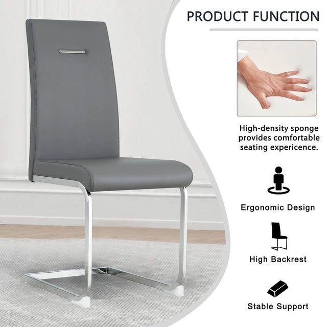 Modern Dining Chairs, PU Faux Leather High Back Upholstered Side Chair ,for Dining Room Kitchen Vanity Patio Club Guest Office Chair (Set of 2) (Grey+PU Leather)
