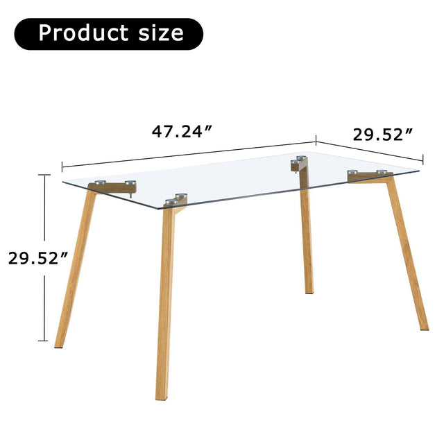 Glass Dining Table Modern Minimalist Rectangular for 4-6 with 0.31" Tempered Glass Tabletop and Black Coating Metal Legs, Writing Table Desk, for Kitchen Dining Living Room, 47" W x 31"D x 30" H