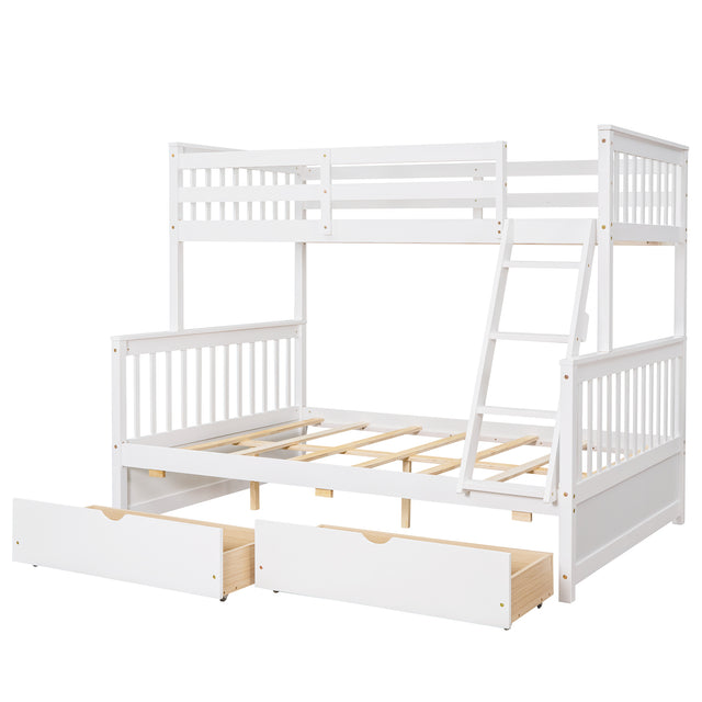 Twin-Over-Full Bunk Bed with Ladders and Two Storage Drawers (White) ( old sku:LT000165AAK)
