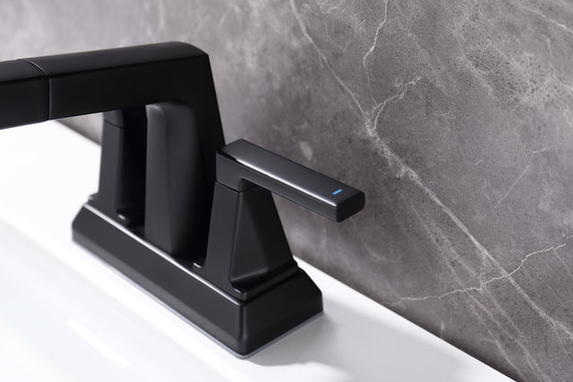 2 Handle Centerset Bathroom Sink Faucet 3 Hole with Pull Out Sprayer, 4 Inch Lavatory Faucet, Modern Vanity Faucet, Mixer Tap for Hot and Cold Water