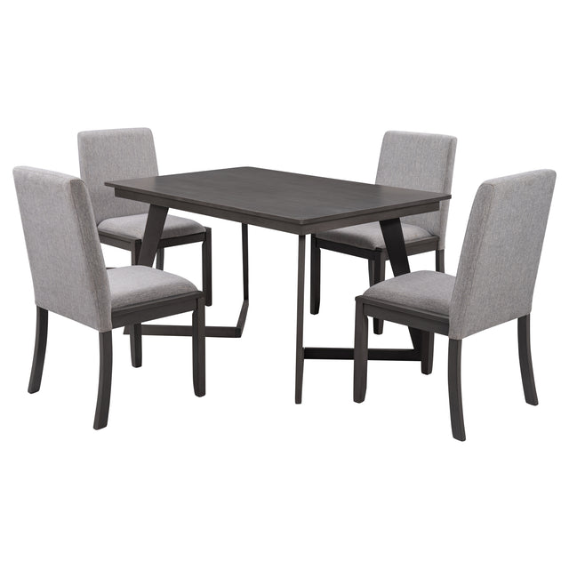 TOPMAX 5-Piece Dining Set, Wood Rectangular Table with 4 Linen Fabric Chairs, Gray