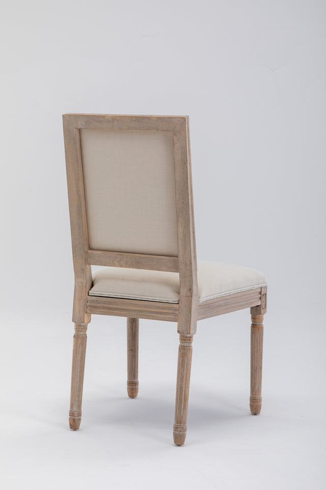 French Style Solid Wood Frame Linen Fabric Antique Painting Dining Chair ,Seat of 2,Cream