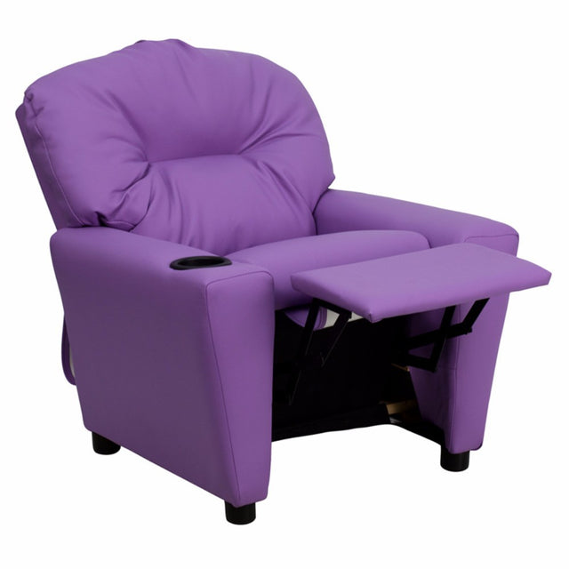 Offex Contemporary Vinyl Kids Recliner with Cup Holder - Lavender