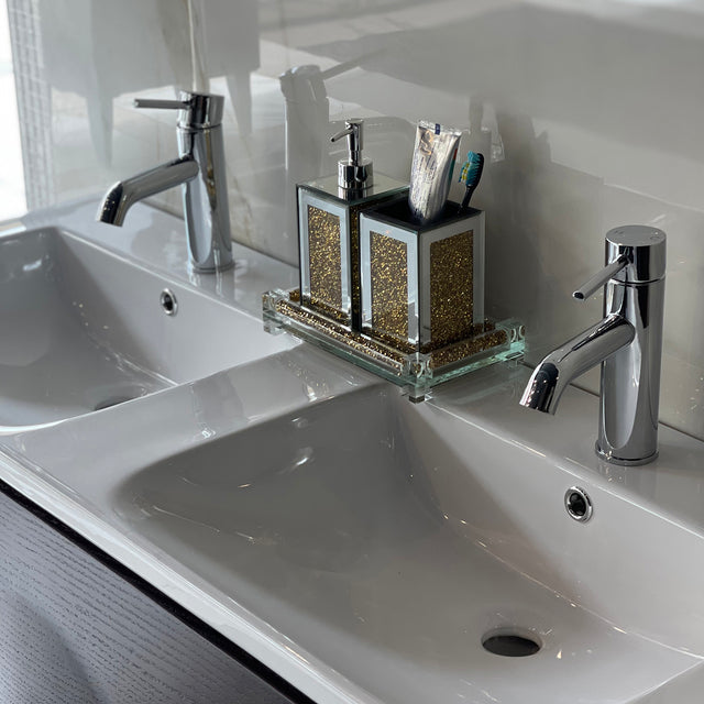 Ambrose Exquisite 3 Piece Square Soap Dispenser and Toothbrush Holder with Tray