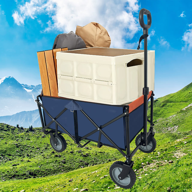 Collapsible Folding Wagon, Push Pull Foldable Beach Wagon Cart