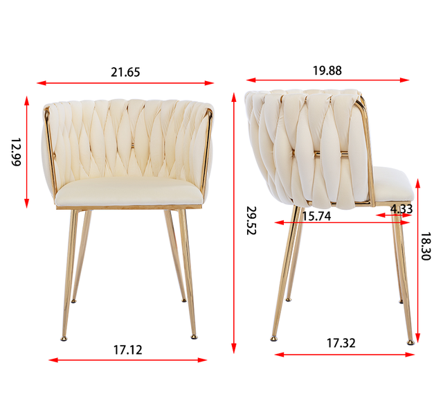 Modern Design Golden Metal Frame Velvet Fabric Dining Chair with Golden Legs,Set of 2,Ivory