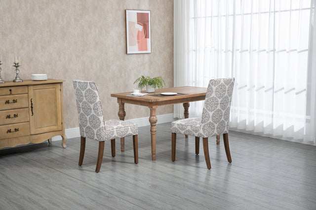 Cover Removable Interchangeable and Washable Coffee Medallion Fabric Upholstered Parsons Chair with Solid Wood Legs 2 PCS