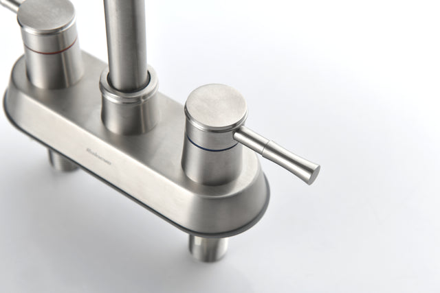 Brushed Nickel 4 Inch 2 Handle Centerset Lead-Free Bathroom Sink Faucet, with Copper Pop Up Drain and 2 Water Supply Lines,