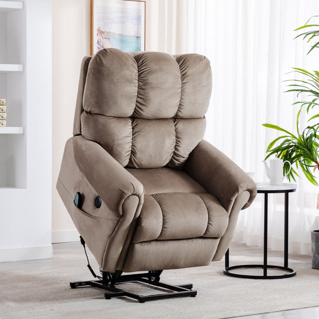 Electric lift recliner with heat therapy and massage, suitable for the elderly, heavy recliner, with modern padded arms and back, camel