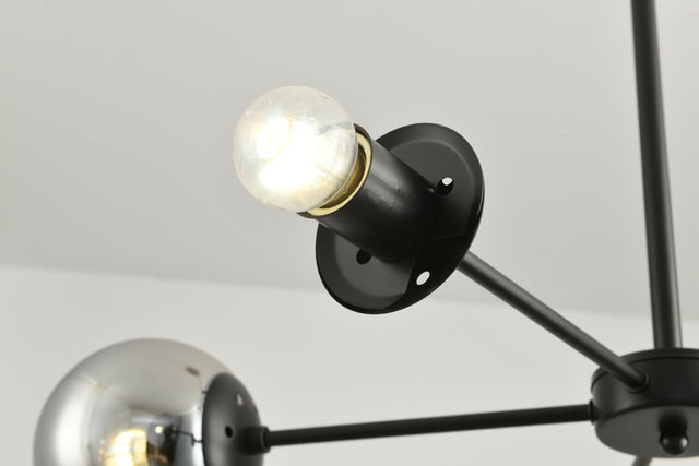 Modern American style chandelier-black-glass lampshade -5 bulbs