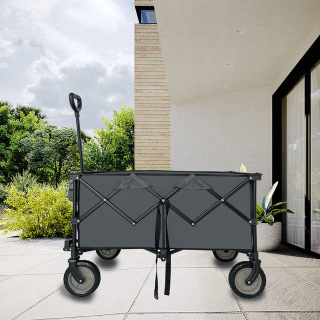 Collapsible Folding Wagon, Push Pull Foldable Beach Wagon Cart