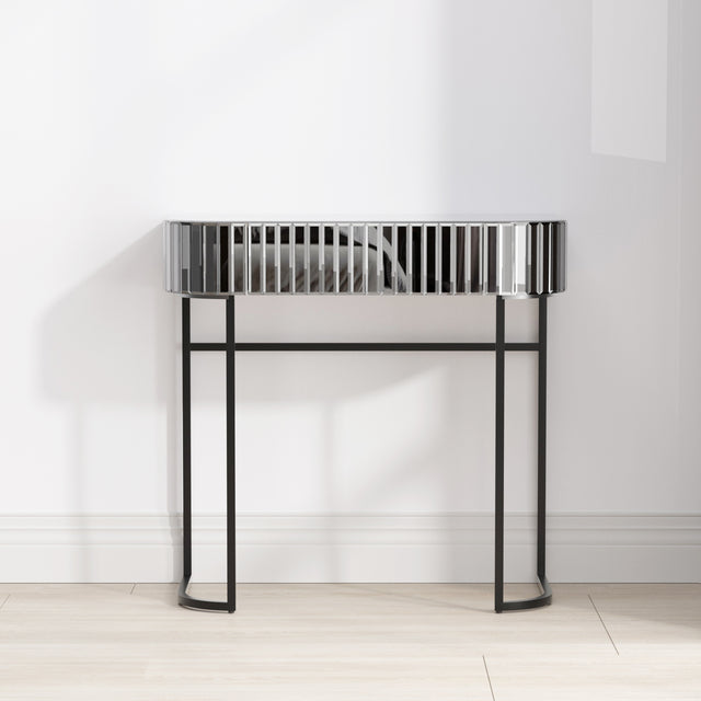 Mirrored Vanity Table, Mirrored Dressing Table, Iron Frame Desk for Bedroom Studio Office(Gray Striped Mirrored)