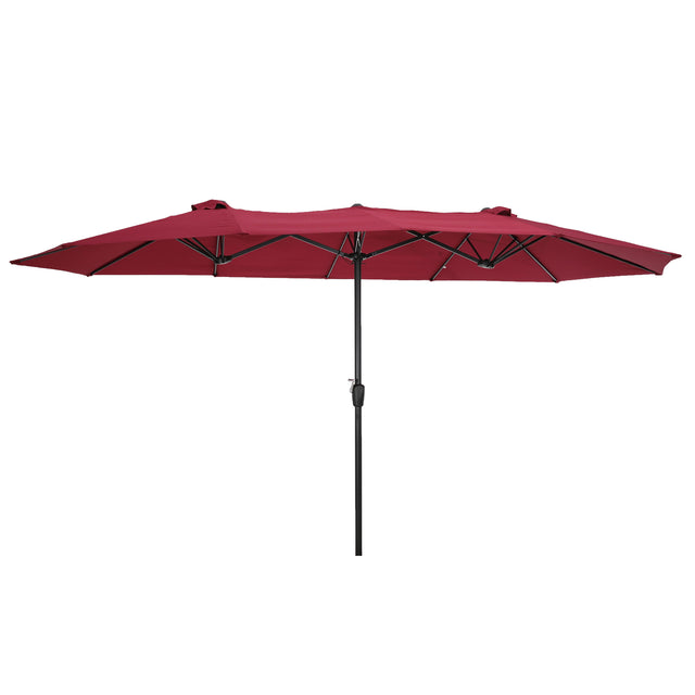 15x9ft Large Double-Sided Rectangular Outdoor Twin Patio Market Umbrella w/Crank-burgundy
