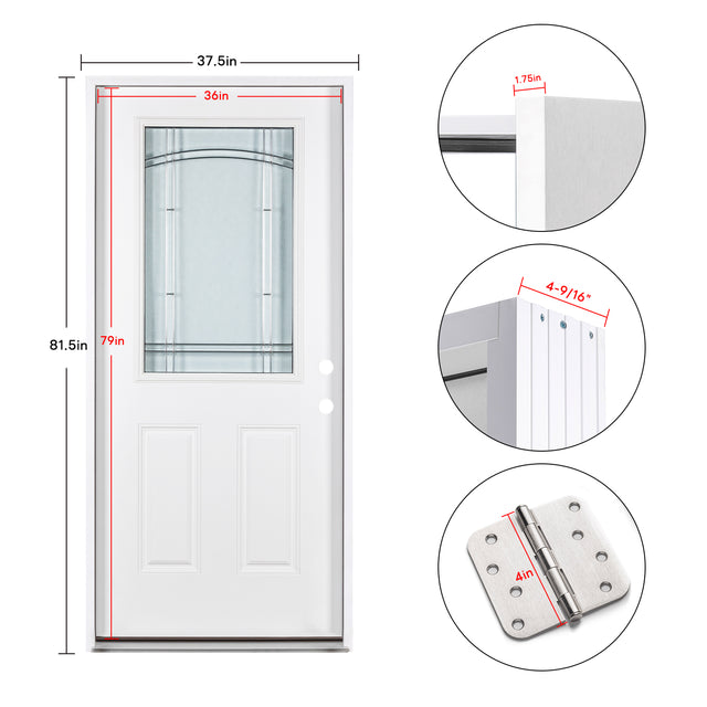 37.5inx81.5in Left Hand Inswing Decorative Glass- Zinc Caming Fiber Glass Prehung Entry Door .