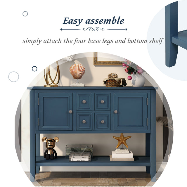 TREXM Cambridge Series Buffet Sideboard Console Table with Bottom Shelf (Light Navy)