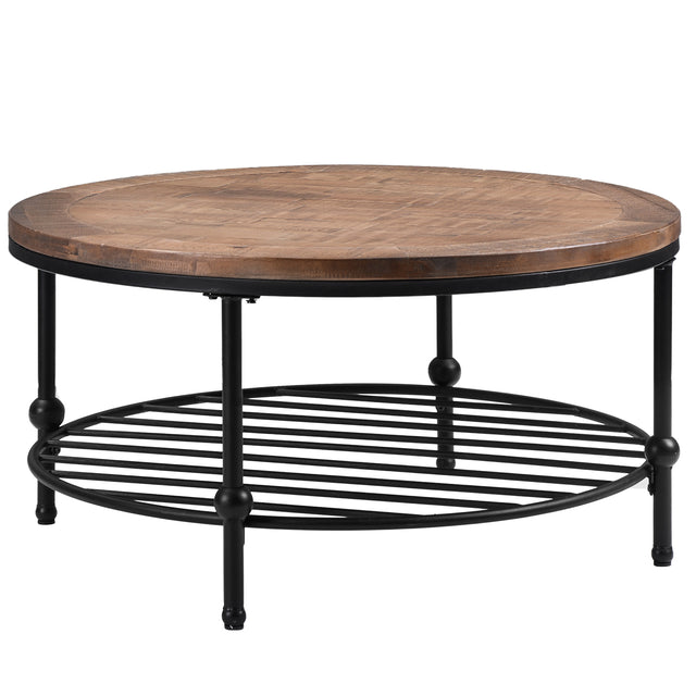TREXM Rustic Natural Round Coffee Table with Storage Shelf for Living Room, Easy Assembly (Round)