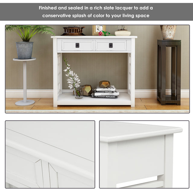 TREXM Console Table with 2 Drawers and Bottom Shelf, Entryway Accent Sofa Table (White)