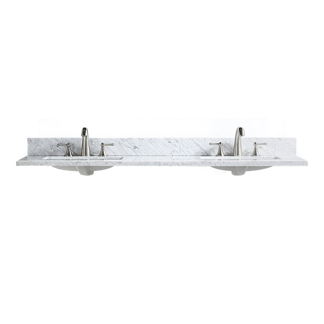60" Vanity Top with Under Mount Rectangle Double Sink, Marble Stone, 8-inch widespread Faucet Hole, Carrara White