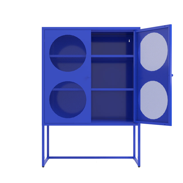 47.2 inches high Metal Storage Cabinet with 2 Circle Mesh Doors, Suitable for Office, Dining Room and Living Room, Blue