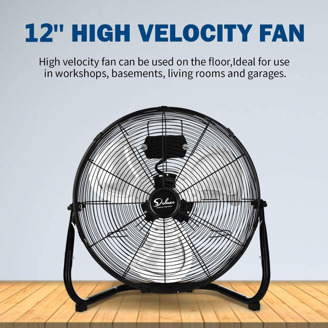 Simple Deluxe 12 Inch 3-Speed High Velocity Heavy Duty Metal Industrial Floor Fans Quiet for Home, Commercial, Residential, and Greenhouse Use, Outdoor/Indoor, Black,2-pack