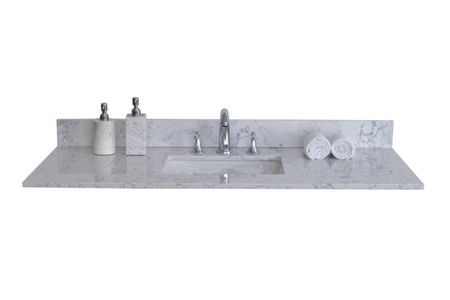 Montary 43"x 22" bathroom stone vanity top carrara jade engineered marble color with undermount ceramic sink and 3 faucet hole with backsplash