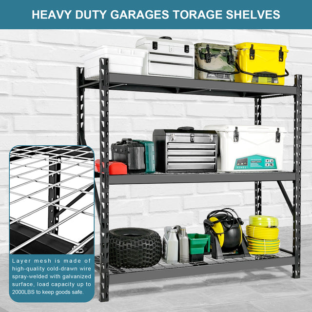 Garage Shelving Heavy Duty 72"H*77"W Garage Storage Shelves 6000LBS Heavy Duty Shelving Adjustable 3 Tier Metal Shelving for Garage Storage Shelving Industrial Shelving Storage Rack, Black
