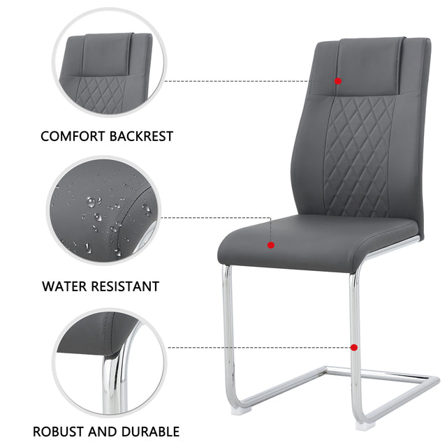 Modern Dining Chairs with Faux Leather Padded Seat Dining Living Room Chairs Upholstered Chair with Metal Legs Design for Kitchen, Living, Bedroom, Dining Room Side Chairs Set of 6 (Grey+PU Leather)