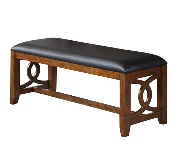Contemporary Walnut Finish 1x Bench Dining Room Furniture Cushion Black Faux Leather Upholstered Bench Only.