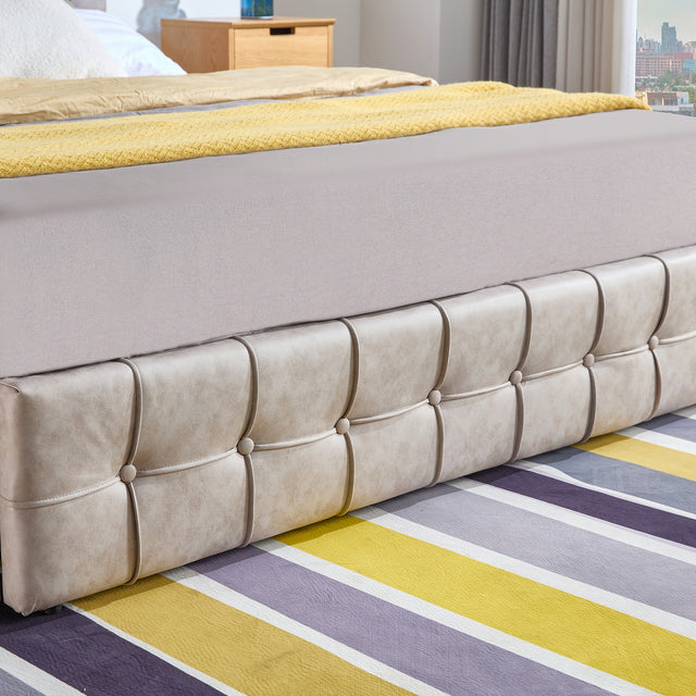 Upholstered Storage Bed Frame with 4 Drawers and Adjustable Headboard, Square Stitched Button Tech cloth, Platform Beds Frame with Wood Slat Support, No Box Spring Needed, Queen Size, Beige