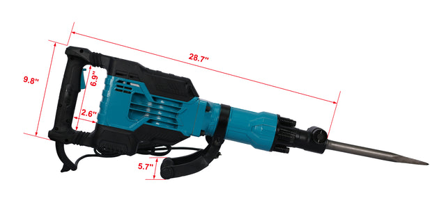 1900 BPM Electric Demolition Jack Hammer 1-1/8 Inch SDS-Hex Heavy Duty Concrete Pavement Breaker Drills Kit