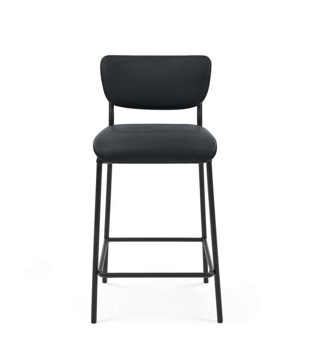 Pu Faux Leather Counter Stools Set of 2, Pub Counter Stool with Back and Footrest, Black (17.5"x19.25“x34.5”)