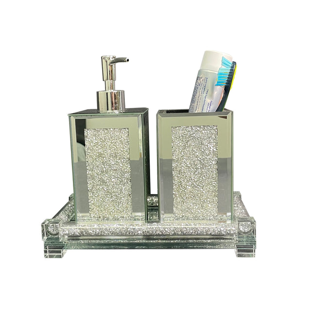 Ambrose Exquisite 3 Piece Square Soap Dispenser and Toothbrush Holder with Tray