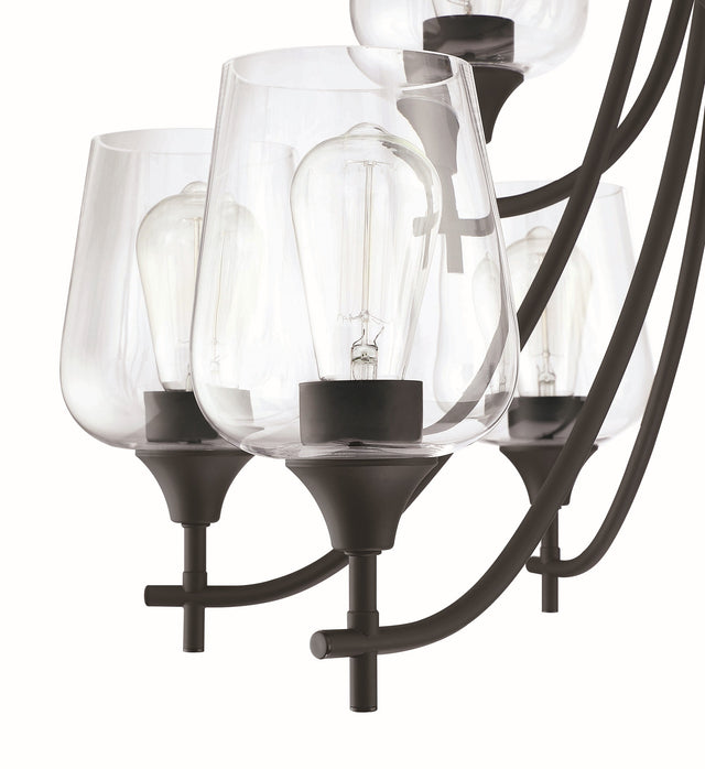 9-Light Matte Black Classic Chandelier With Glass Shades
