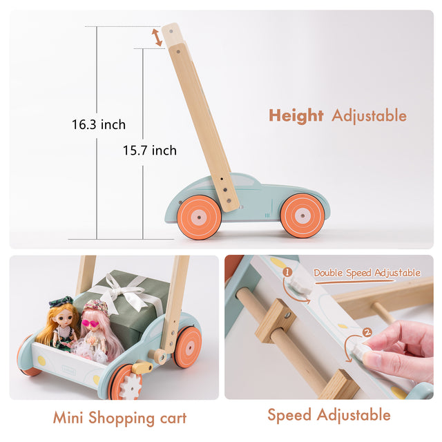 Wooden Baby Walker with Building Blocks, Push Walker for Baby Boys and Girls Learning to Walk Toddler Gift for 1 2 3 Year Old
